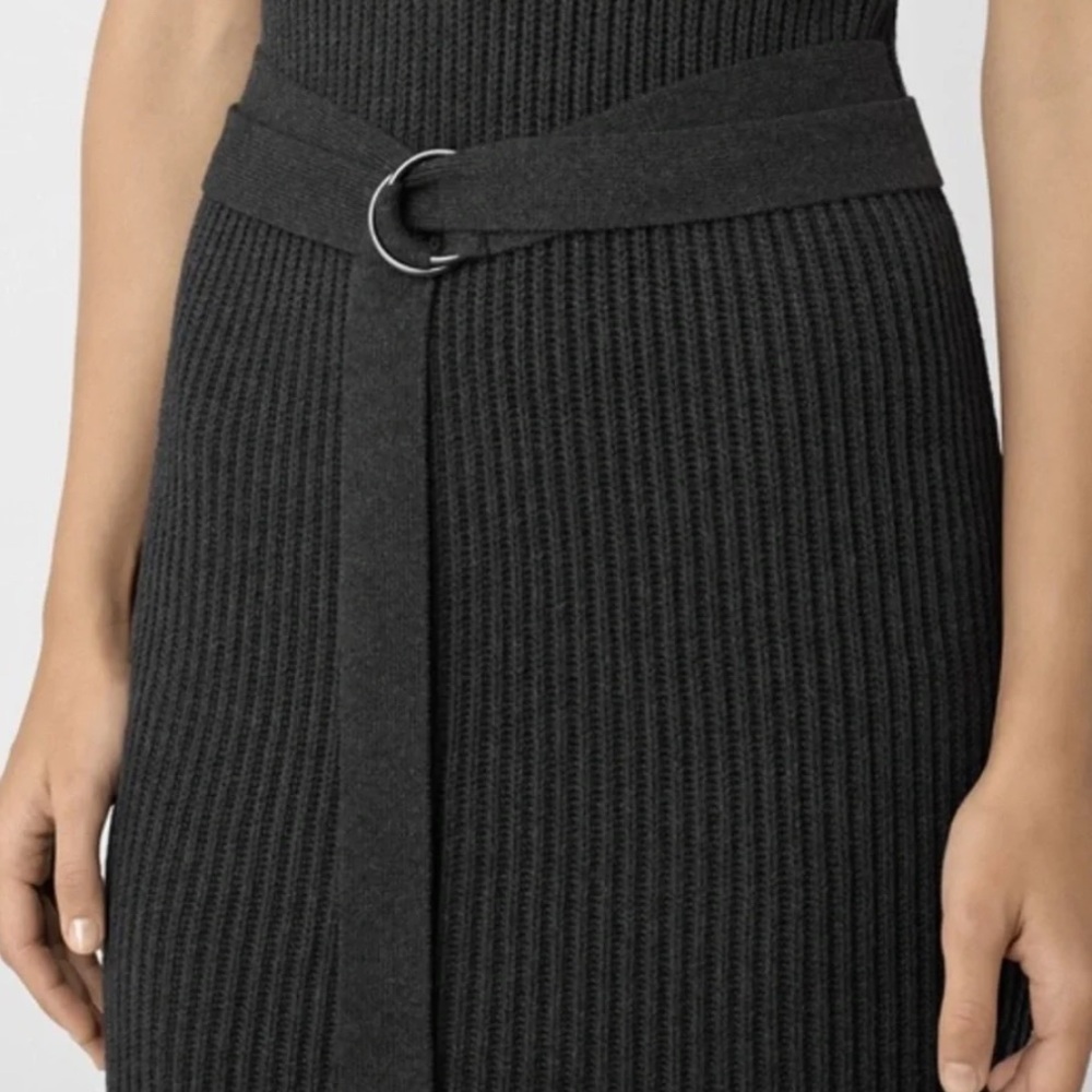 NEW AllSaints East Knit Cotton Ribbed Belted Midi Dress Gray Charcoal Size M - Picture 2 of 14
